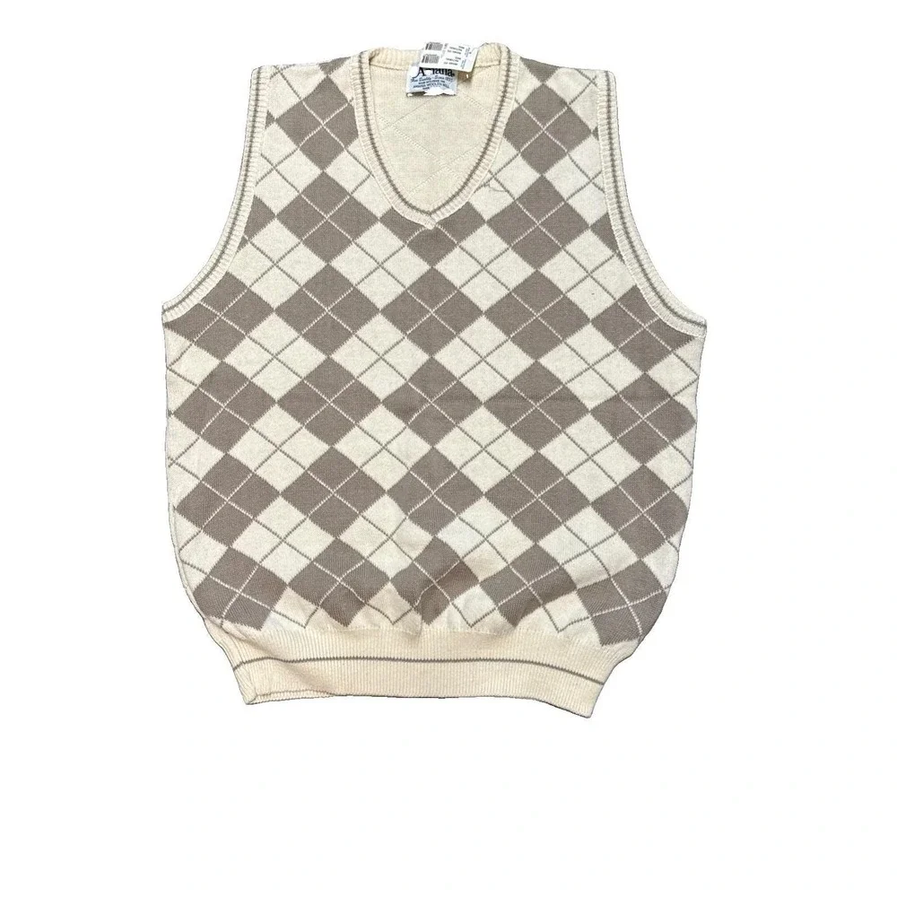 Vtg Amana Cotton Sweater Vest XL Preppy Academia Retro Neutral Knit Grandpa USA